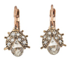 Pair of earrings with rose gold and clear gemstone design on a white background